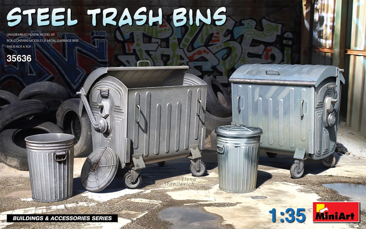 Zdjęcie główne produktu Steel Trash Bins 1:35 MiniArt 35636