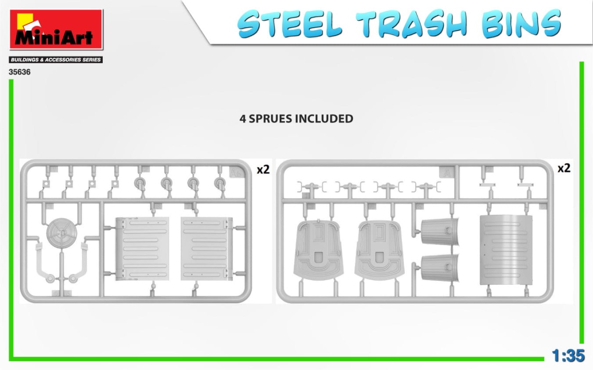 Zdjęcie dodatkowe produktu Steel Trash Bins 1:35 MiniArt 35636