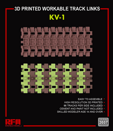 3D Printed workable track links for KV-1 1:35 Rye Field Model 2037