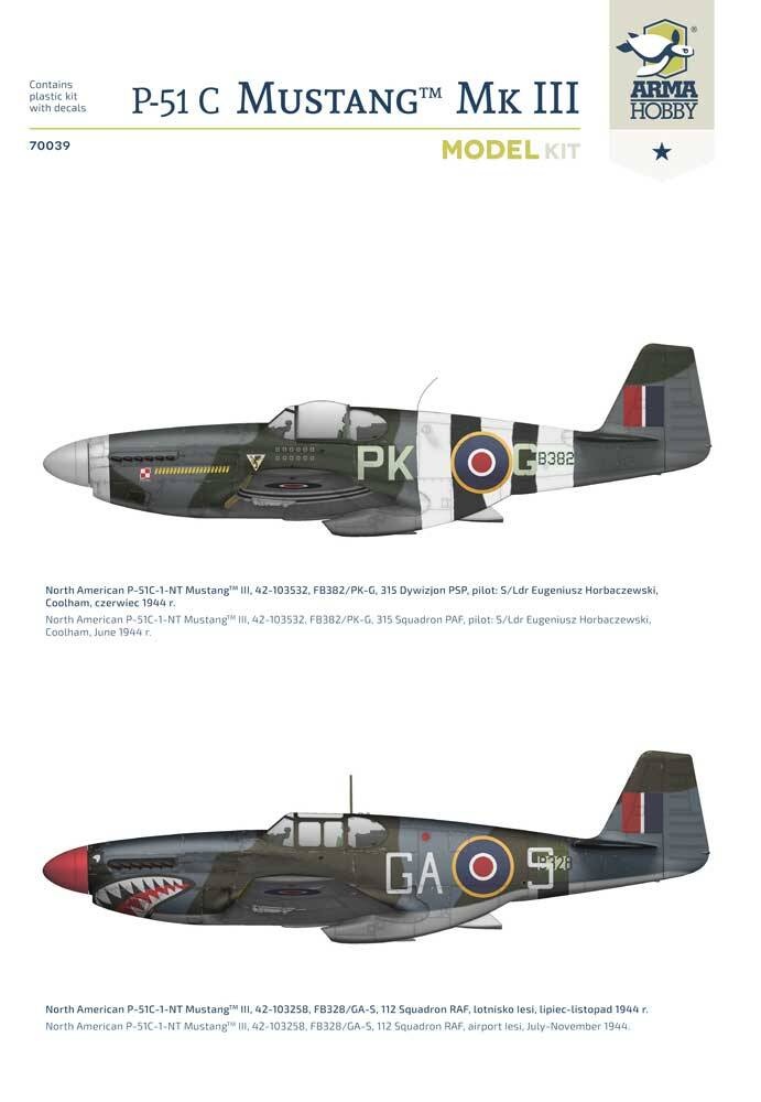 Zdjęcie dodatkowe produktu P-51C Mustang Mk III 1:72 Arma Hobby 70039