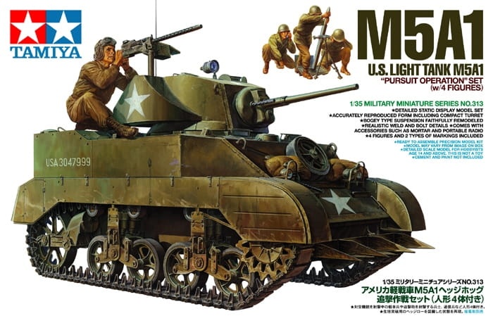 Zdjęcie dodatkowe produktu M5A1 Pursuit Operation (czołg lekki plus 4 figurki) 1:35 Tamiya 35313