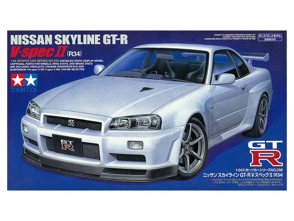 Zdjęcie dodatkowe produktu Nissan Skyline R34 GT-R V-Spec II (+ opcja pakiet Nur) 1:24 Tamiya 24258
