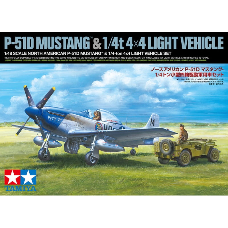Zdjęcie główne produktu North American P-51D Mustang & 1/4-ton 4x4 Light Vehicle Set 1:48 Tamiya 25205