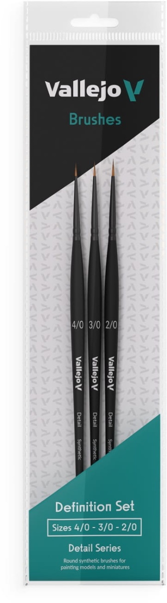 Zdjęcie główne produktu Zestaw pędzli okrągłych syntetycznych (4/0, 3/0, 2/0 Vallejo B02990 Detail Definition Set Synthetic fibers
