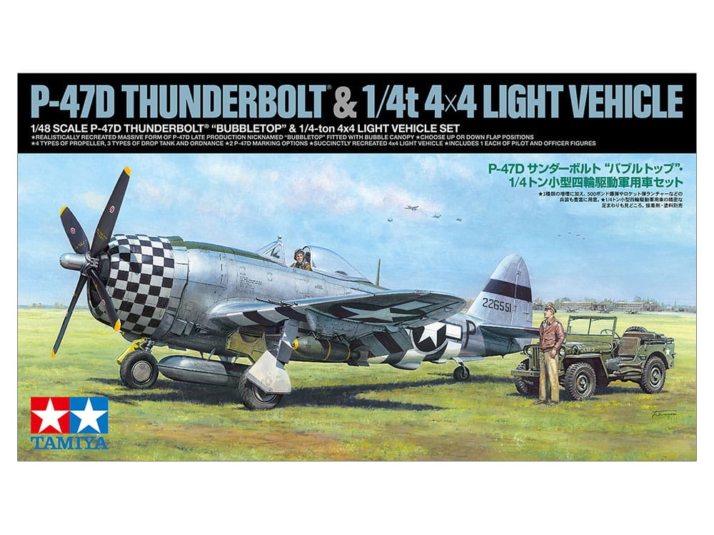 Zdjęcie główne produktu P-47D Thunderbolt Bubbletop and 1/4-Ton 4x4 Light Vehicle 1:48 Tamiya 25214