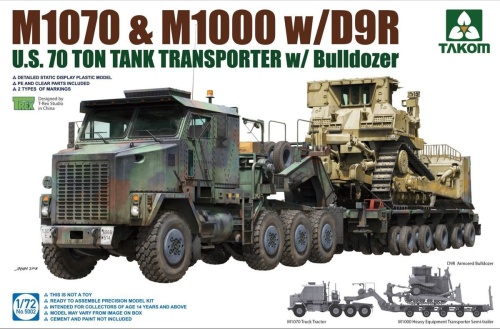 US M1070, M1000 w/D9R - US 70t Transporter w/Bulldozer 1:72 Takom 5002