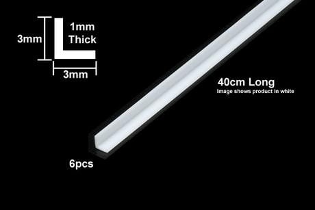 Zdjęcie dodatkowe produktu Kątownik (L) plastikowy 3x3mm, gr. 1mm, dł. 40cm (6szt) Tamiya 70204