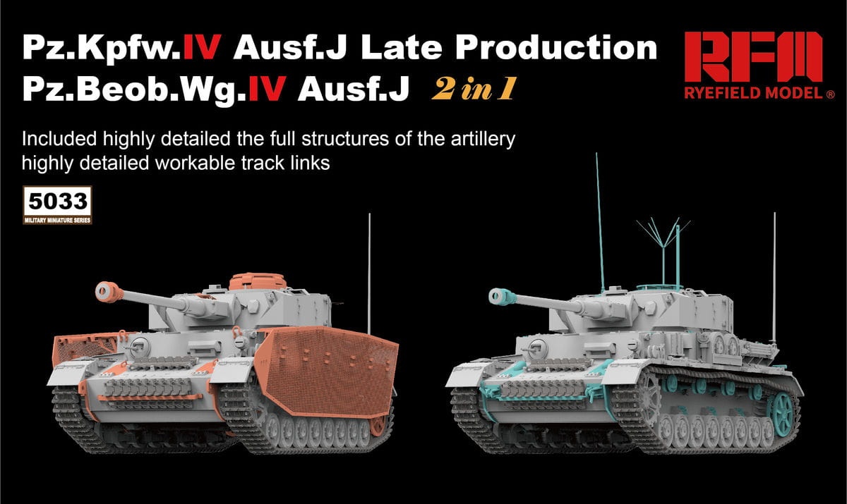 Zdjęcie główne produktu Pz.Kpfw.IV Ausf. J/Pz.Beob.Wg.IV AUsf. J (2in1) 1:35 Rye Field Model 5033