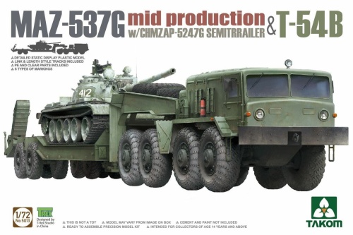 MAZ-537G with CHMZAP-5247G Semitrailer and T-54B 1:72 Takom 5013