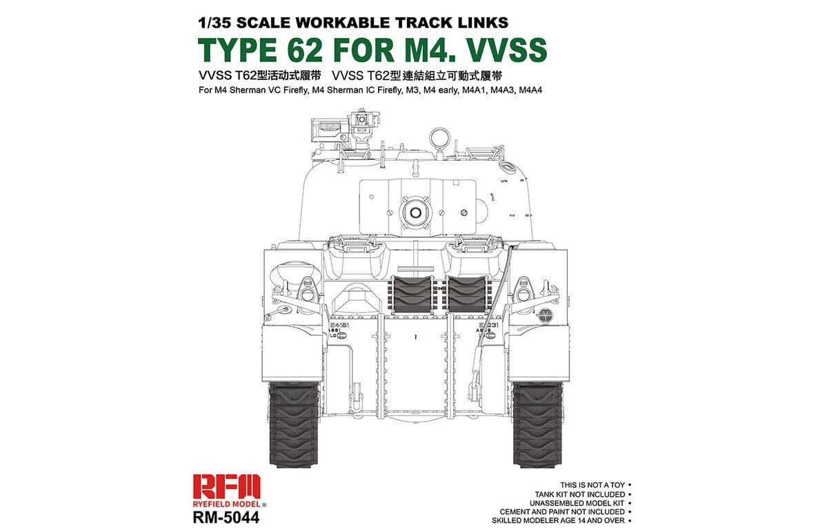 Zdjęcie główne produktu Workable Track Links Type 62 for M4. VVSS 1:35 Rye Field Model 5044