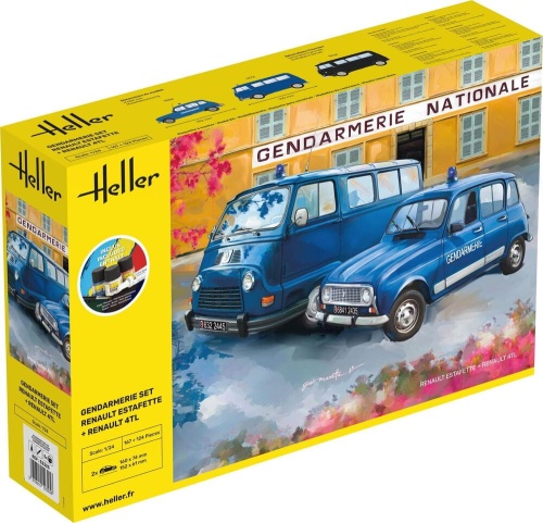 Gendarmerie Set Renault Estafette + Renault 4TL 1:24 Heller 52325 STARTER KIT