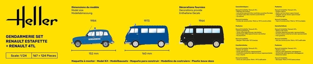 Zdjęcie dodatkowe produktu Gendarmerie Set Renault Estafette + Renault 4TL 1:24 Heller 52325 STARTER KIT