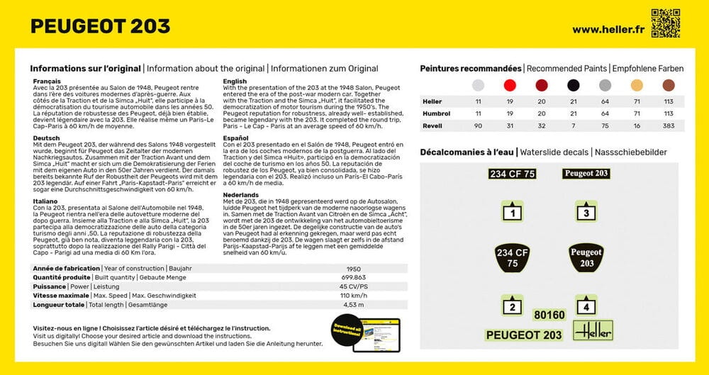Zdjęcie dodatkowe produktu Peugeot 203 1:43 Heller 56160 STARTER KIT