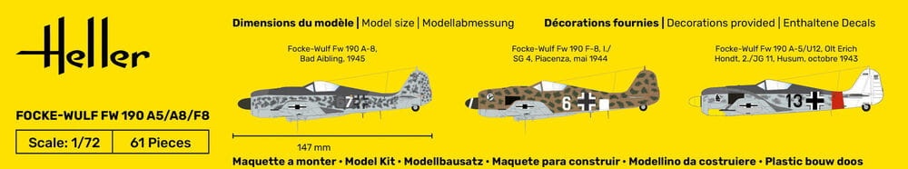 Zdjęcie dodatkowe produktu FW 190 A5/A8/F8 1:72 Heller 56235 STARTER KIT