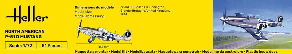 Zdjęcie dodatkowe produktu P-51 Mustang 1:72 STARTER KIT Heller 56268