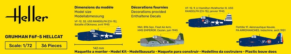 Zdjęcie dodatkowe produktu F6F Hellcat 1:72 STARTER KIT Heller 56272