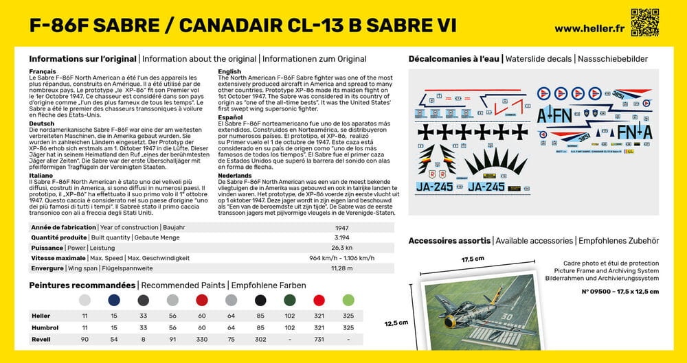 Zdjęcie dodatkowe produktu F-86F SABRE/CANADAIR CL-13 B Sabre VI 1:72 Heller 56277 STARTER KIT