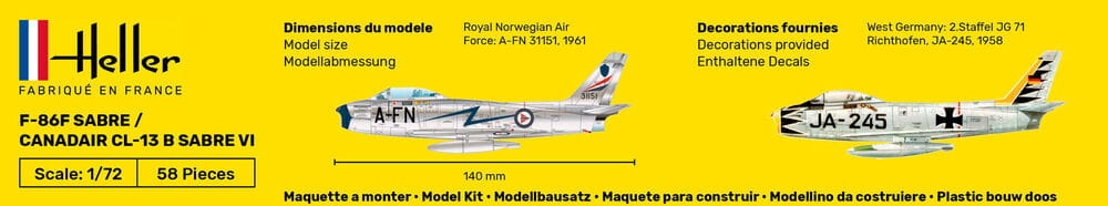 Zdjęcie dodatkowe produktu F-86F SABRE/CANADAIR CL-13 B Sabre VI 1:72 Heller 56277 STARTER KIT