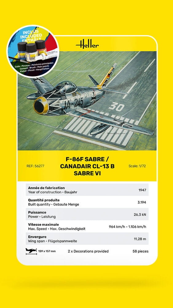 Zdjęcie dodatkowe produktu F-86F SABRE/CANADAIR CL-13 B Sabre VI 1:72 Heller 56277 STARTER KIT