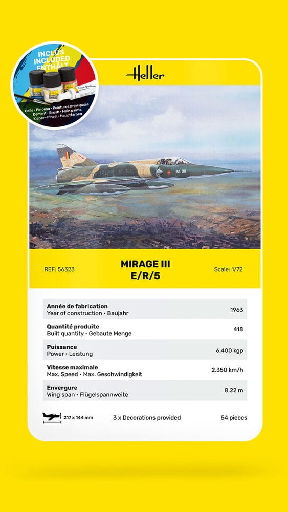 Zdjęcie dodatkowe produktu Mirage III E 1:72 Heller 56323 STARTER KIT