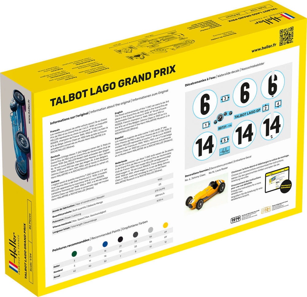 Zdjęcie dodatkowe produktu Talbot Lago Grand Prix 1:24 Heller 56721 STARTER KIT
