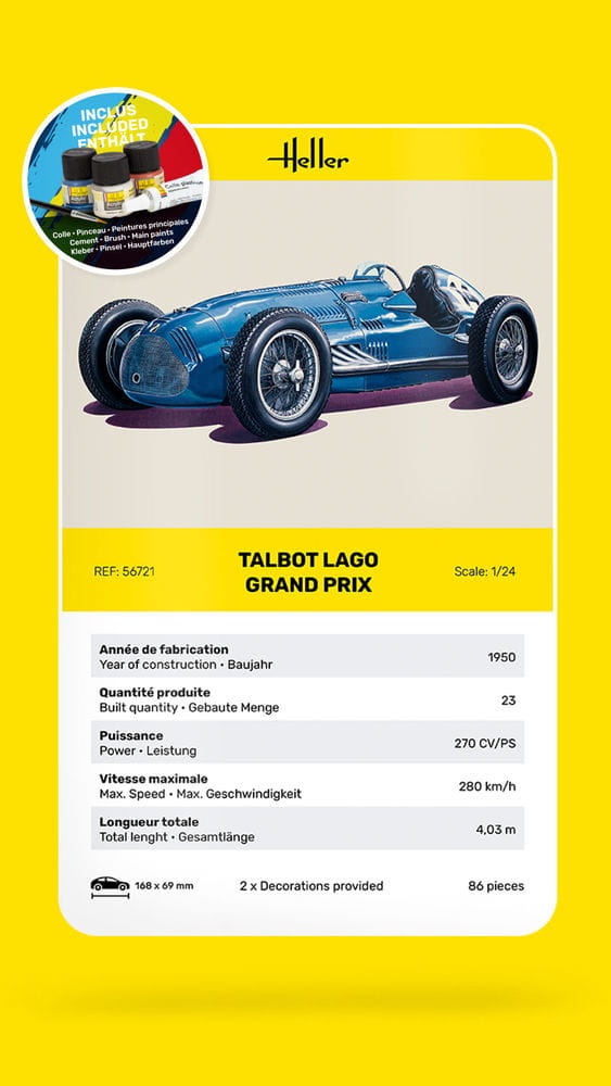 Zdjęcie dodatkowe produktu Talbot Lago Grand Prix 1:24 Heller 56721 STARTER KIT