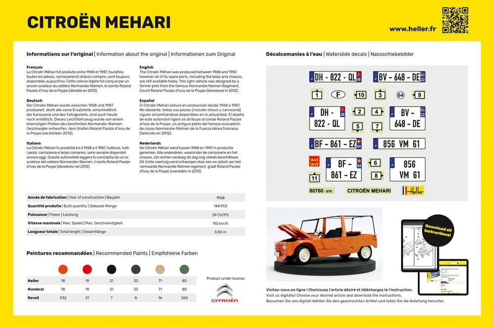 Zdjęcie dodatkowe produktu Citroen Mehari (Version 1) 1:24 Heller 56760 STARTER KIT