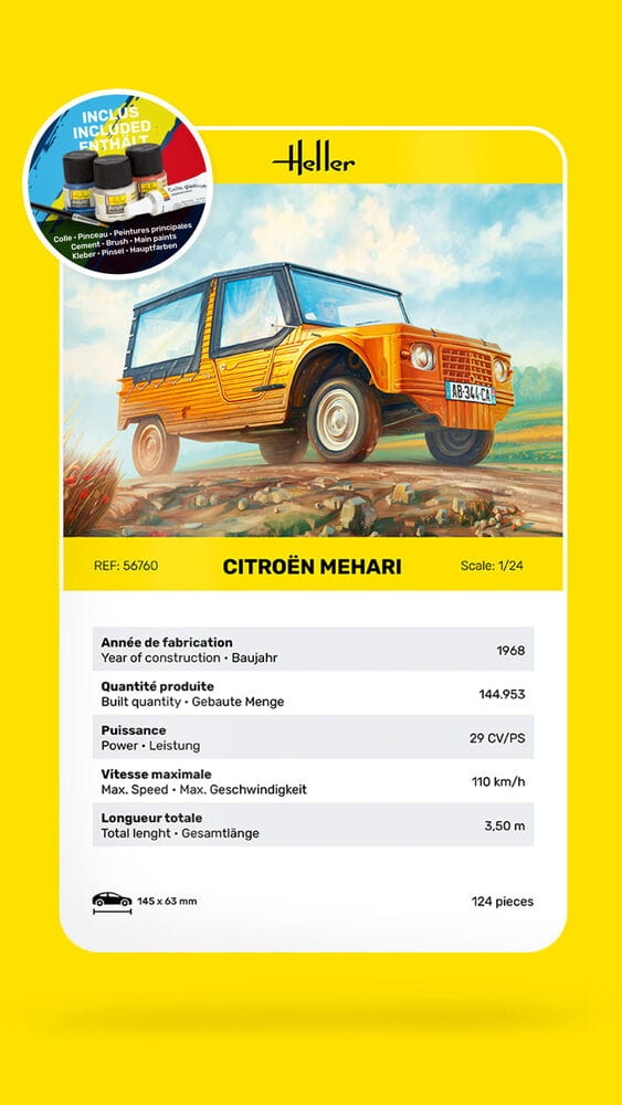 Zdjęcie dodatkowe produktu Citroen Mehari (Version 1) 1:24 Heller 56760 STARTER KIT