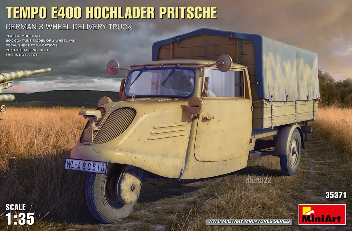 Zdjęcie główne produktu Tempo E400 Hochlader Pritsche. German 3-wheel Delivery Truck 1:35 MiniArt 35371