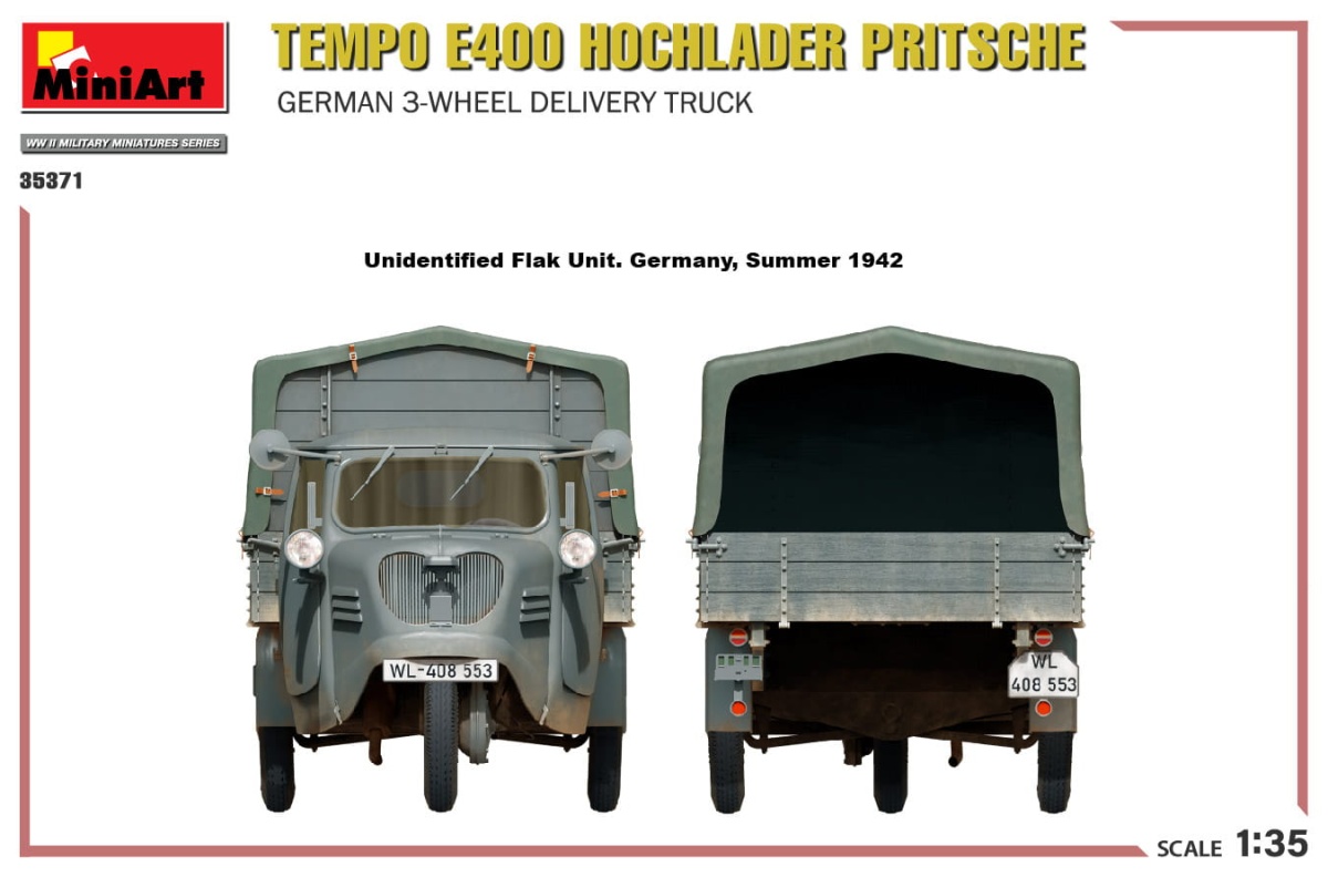 Zdjęcie dodatkowe produktu Tempo E400 Hochlader Pritsche. German 3-wheel Delivery Truck 1:35 MiniArt 35371