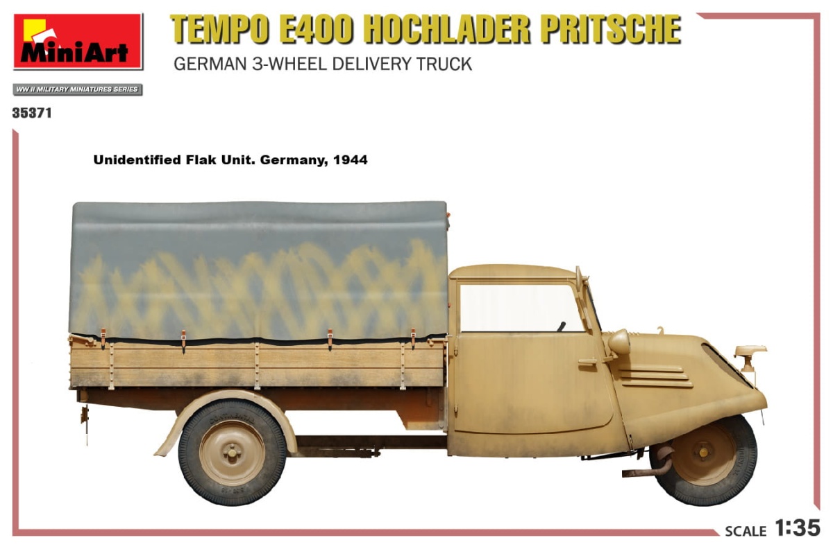 Zdjęcie dodatkowe produktu Tempo E400 Hochlader Pritsche. German 3-wheel Delivery Truck 1:35 MiniArt 35371