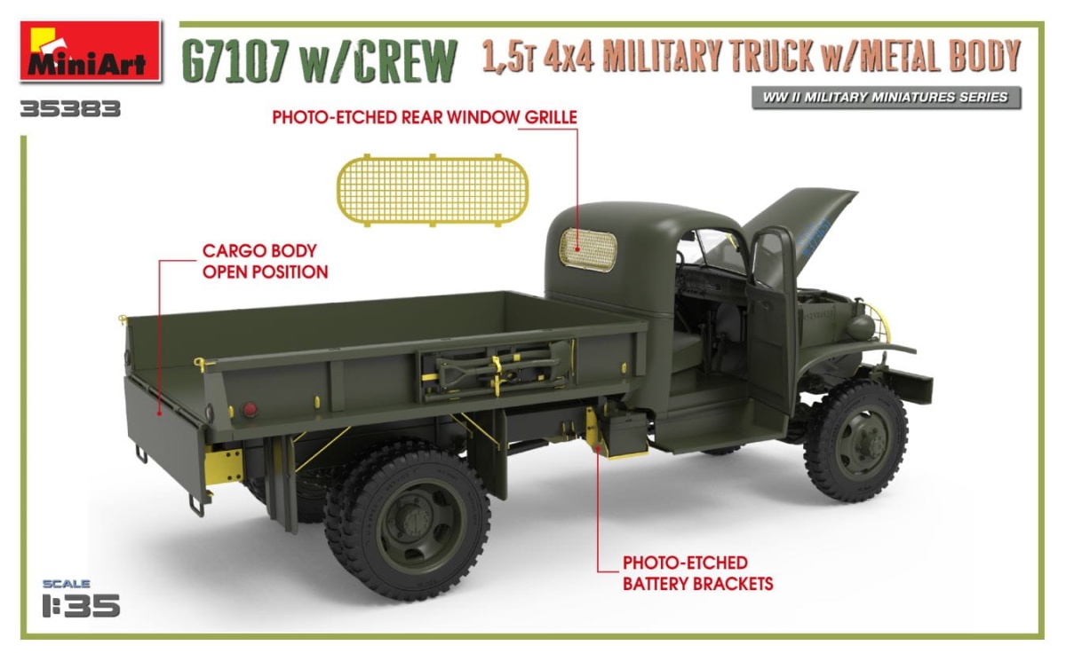 Zdjęcie dodatkowe produktu G7107 W/crew 1,5t 4x4 Cargo Truck W/metal Body 1:35 MiniArt 35383