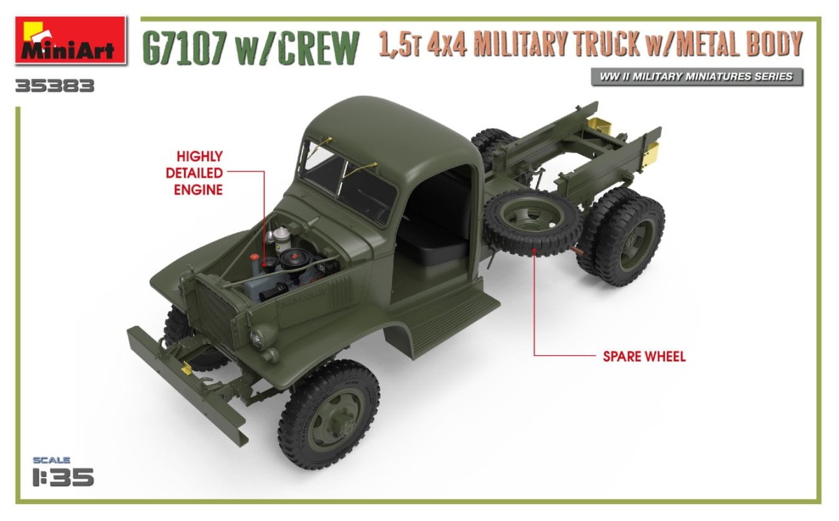 Zdjęcie dodatkowe produktu G7107 W/crew 1,5t 4x4 Cargo Truck W/metal Body 1:35 MiniArt 35383