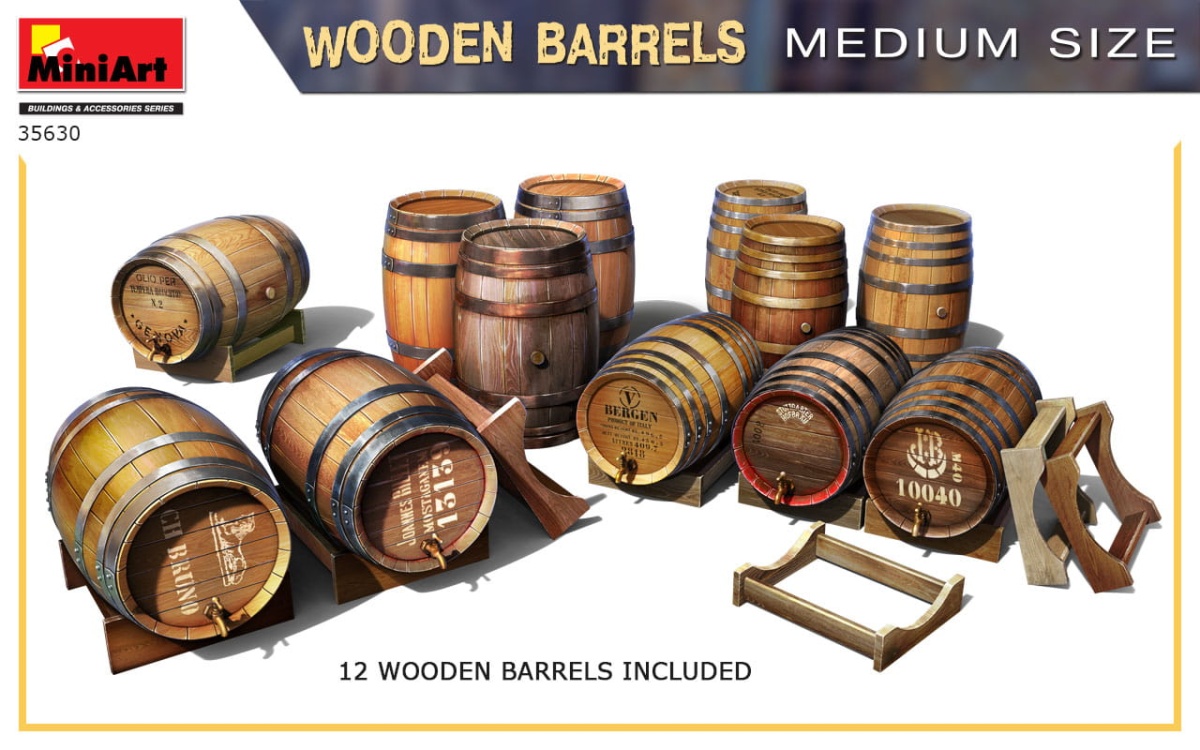 Zdjęcie dodatkowe produktu Wooden Barrels. Medium Size 1:35 MiniArt 35630