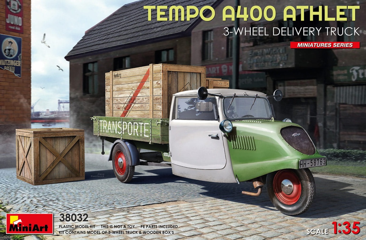 Zdjęcie główne produktu Tempo A400 Athlet 3-wheel Delivery Truck 1:35 MiniArt 38032