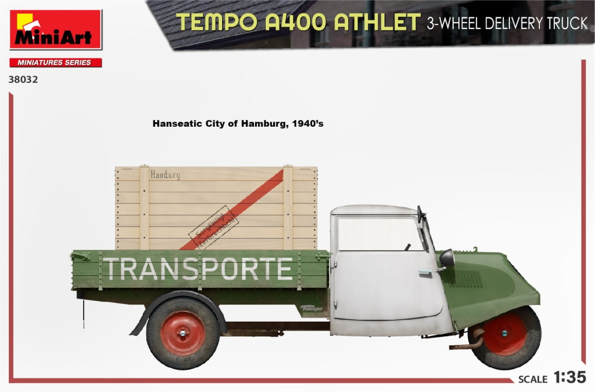 Zdjęcie dodatkowe produktu Tempo A400 Athlet 3-wheel Delivery Truck 1:35 MiniArt 38032