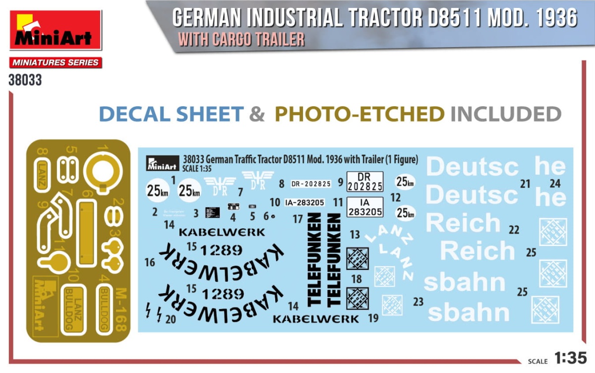 Zdjęcie dodatkowe produktu German Industrial Tractor D8511 Mod. 1936 With Cargo Trailer 1:35 MiniArt 38033