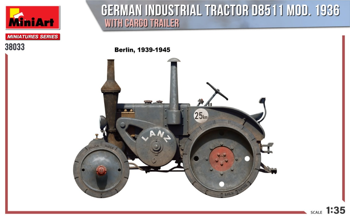 Zdjęcie dodatkowe produktu German Industrial Tractor D8511 Mod. 1936 With Cargo Trailer 1:35 MiniArt 38033