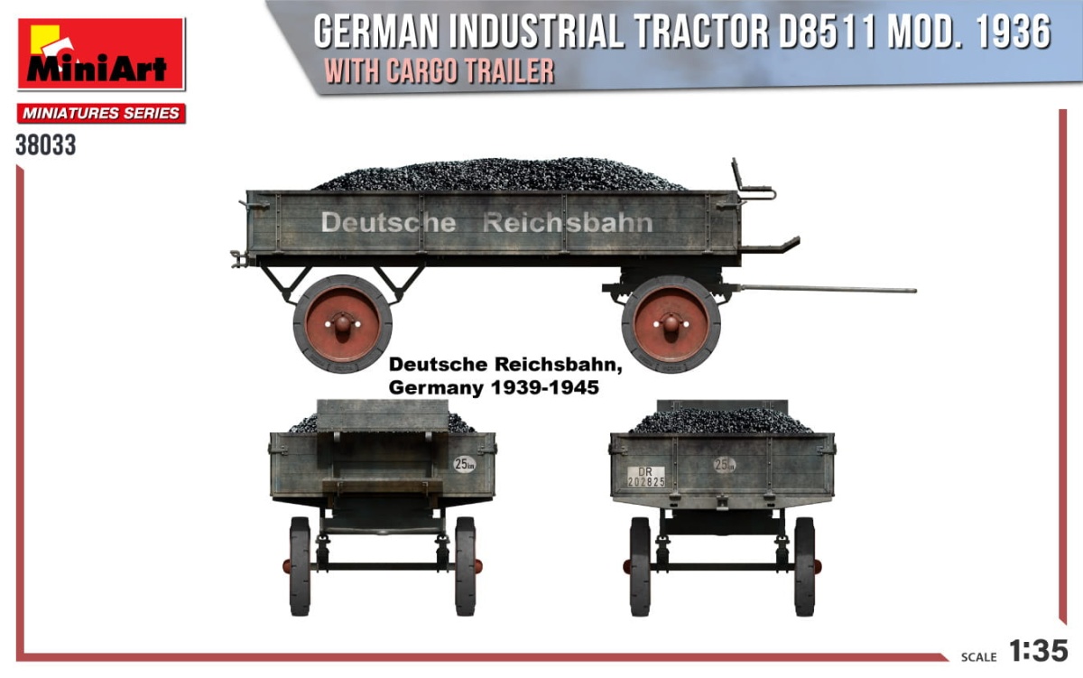 Zdjęcie dodatkowe produktu German Industrial Tractor D8511 Mod. 1936 With Cargo Trailer 1:35 MiniArt 38033