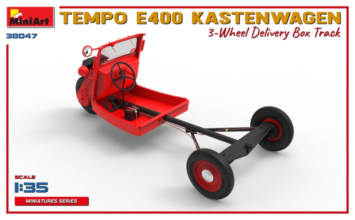 Zdjęcie dodatkowe produktu Tempo E400 Kastenwagen 3-wheel Delivery Box Track 1:35 MiniArt 38047
