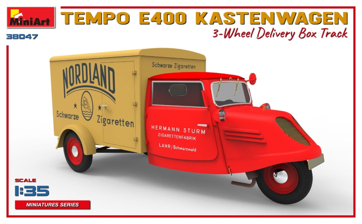 Zdjęcie dodatkowe produktu Tempo E400 Kastenwagen 3-wheel Delivery Box Track 1:35 MiniArt 38047