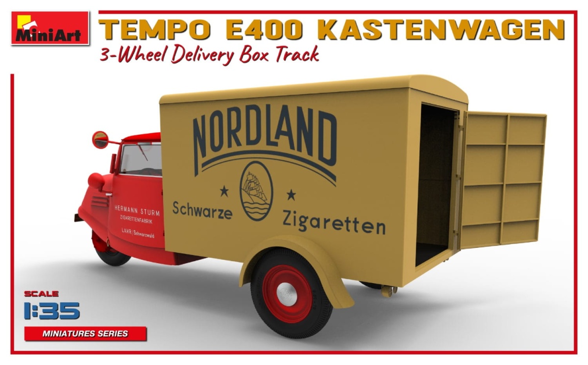 Zdjęcie dodatkowe produktu Tempo E400 Kastenwagen 3-wheel Delivery Box Track 1:35 MiniArt 38047