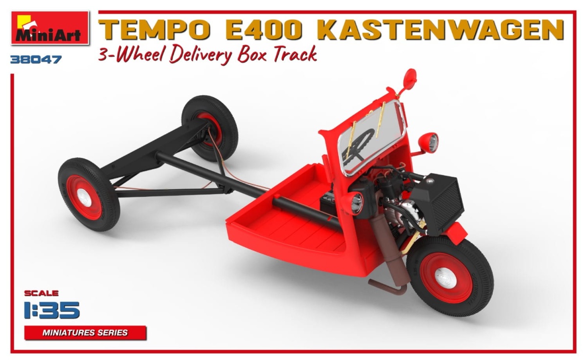 Zdjęcie dodatkowe produktu Tempo E400 Kastenwagen 3-wheel Delivery Box Track 1:35 MiniArt 38047