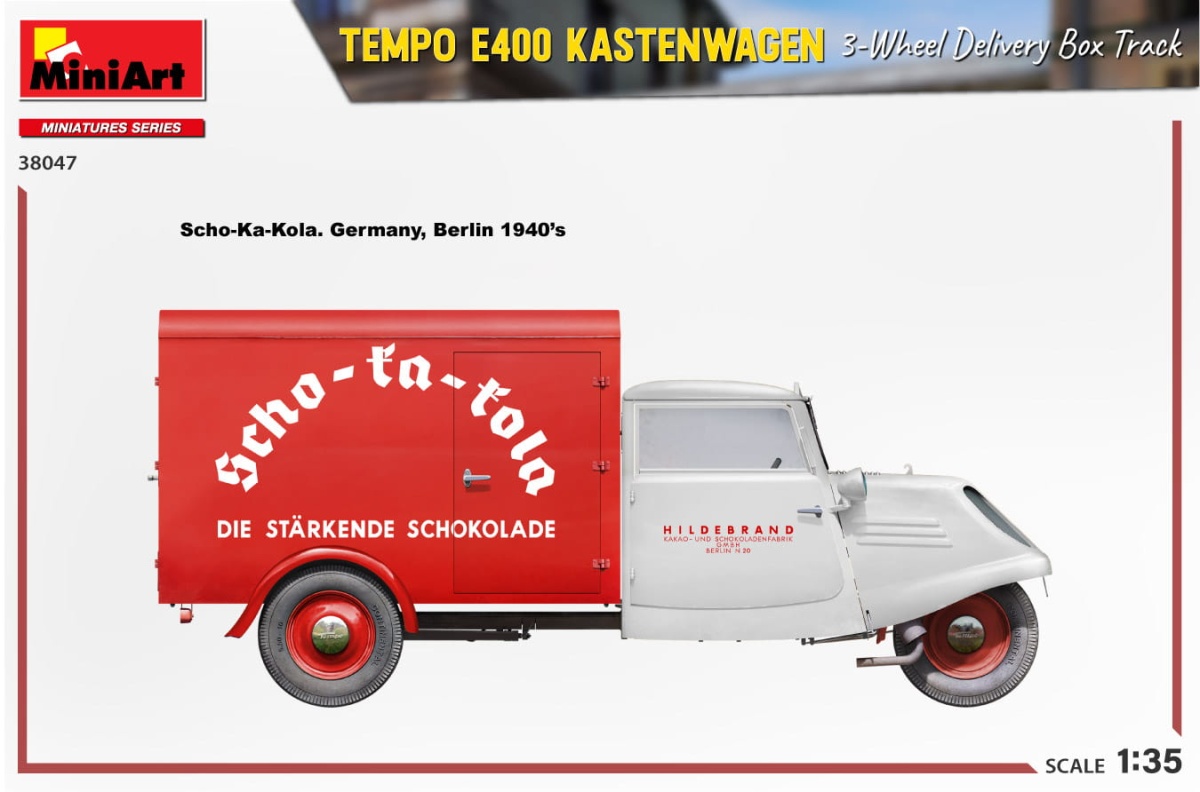 Zdjęcie dodatkowe produktu Tempo E400 Kastenwagen 3-wheel Delivery Box Track 1:35 MiniArt 38047