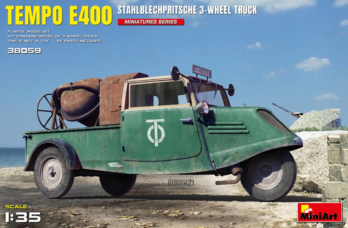 Zdjęcie główne produktu Tempo E400 Stahlblechpritsche 3-wheel Truck 1:35 MiniArt 38059
