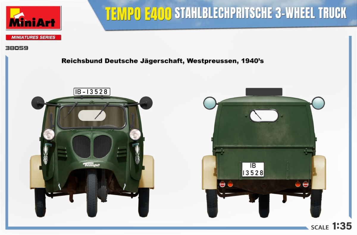 Zdjęcie dodatkowe produktu Tempo E400 Stahlblechpritsche 3-wheel Truck 1:35 MiniArt 38059