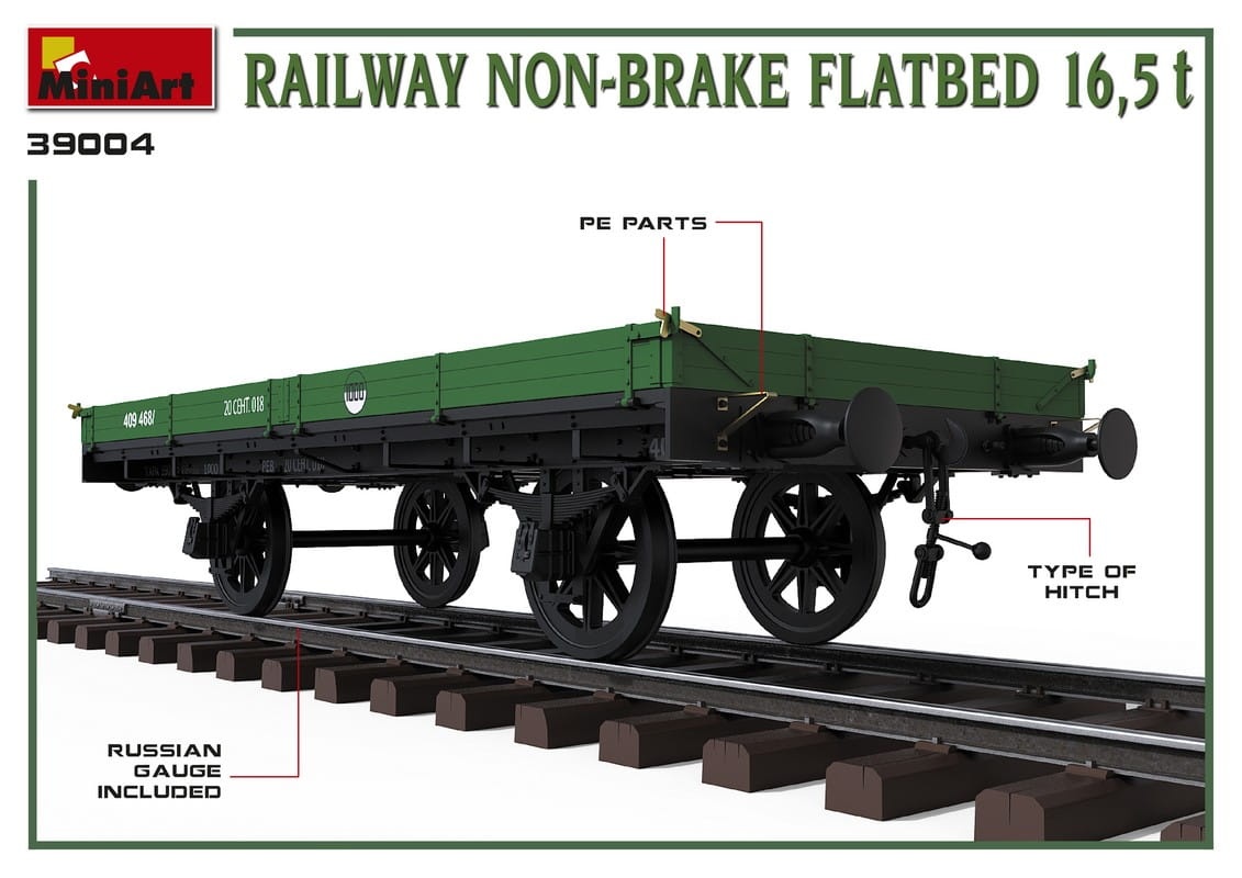 Zdjęcie dodatkowe produktu Railway Non-brake Flatbed 16,5 T 1:35 MiniArt 39004