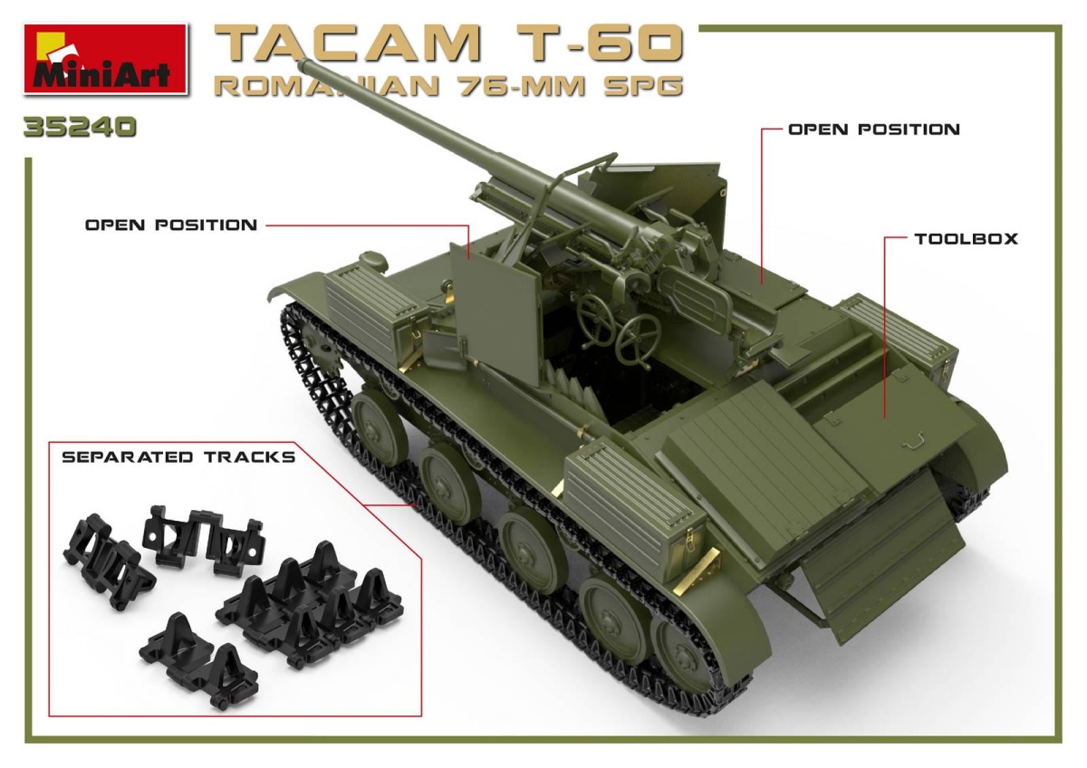 Zdjęcie dodatkowe produktu Romanian 76-mm Spg Tacam T-60 with Interior Kit 1:35 MiniArt 35240