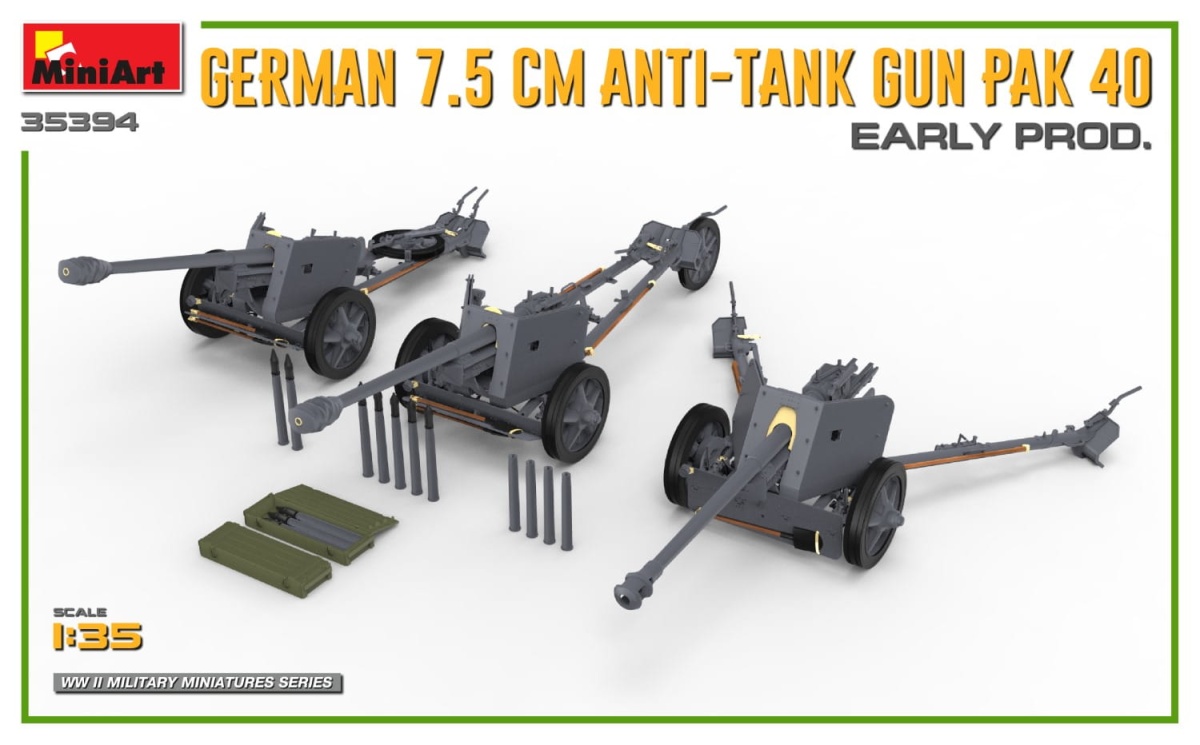 Zdjęcie dodatkowe produktu German 7.5cm Anti-tank Gun Pak 40. Early Prod 1:35 MiniArt 35394