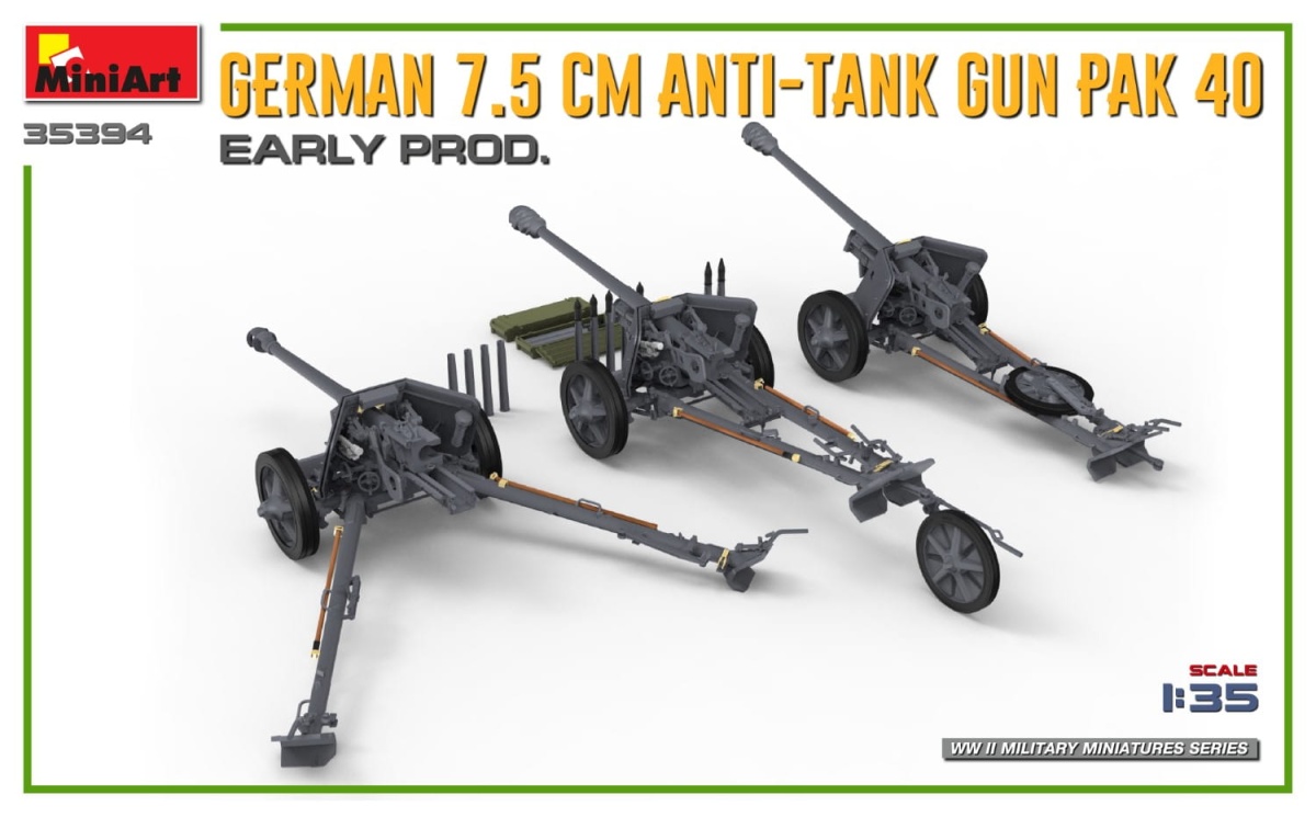 Zdjęcie dodatkowe produktu German 7.5cm Anti-tank Gun Pak 40. Early Prod 1:35 MiniArt 35394